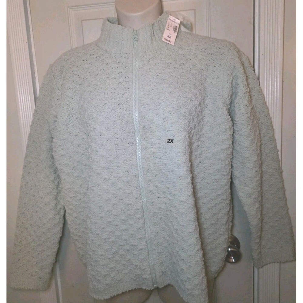 Vtg NWT Dress Barn Hong Kong Sea Foam Chenille Full Zip Jacket Sweater 2X 18/20